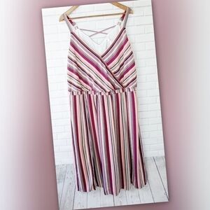 Maurices Multicolor Maroon Striped cross cross bust Dress Women's 1X